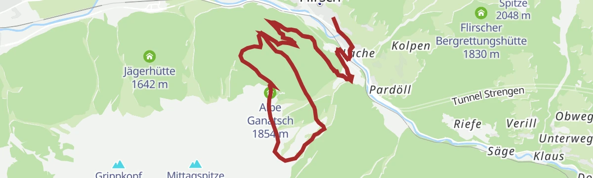 Route map: Flirsch - Mösli - Ganatschalm - Gsellaplon - Flirsch